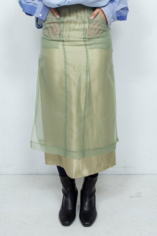 "YOU" Sheer Through Layered Tight Skirt MINT