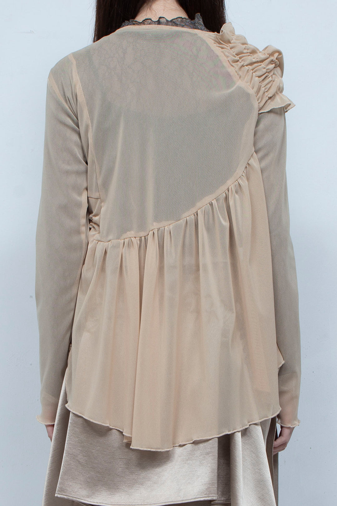 Ruffle net tulle tops BEIGE