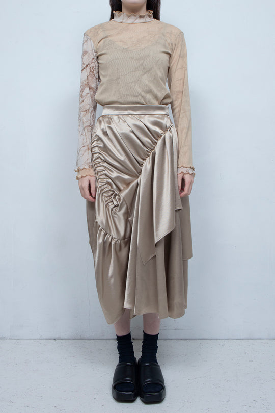 Printed net tulle tops BEIGE