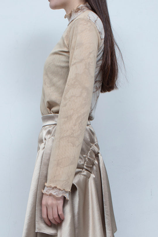 Printed net tulle tops BEIGE