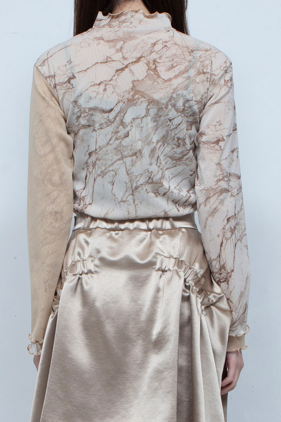 Printed net tulle tops BEIGE