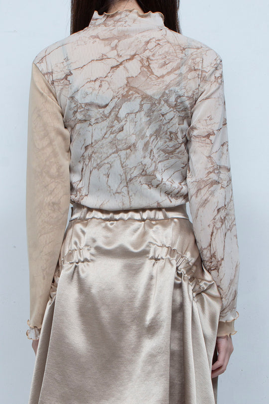 Printed net tulle tops BEIGE