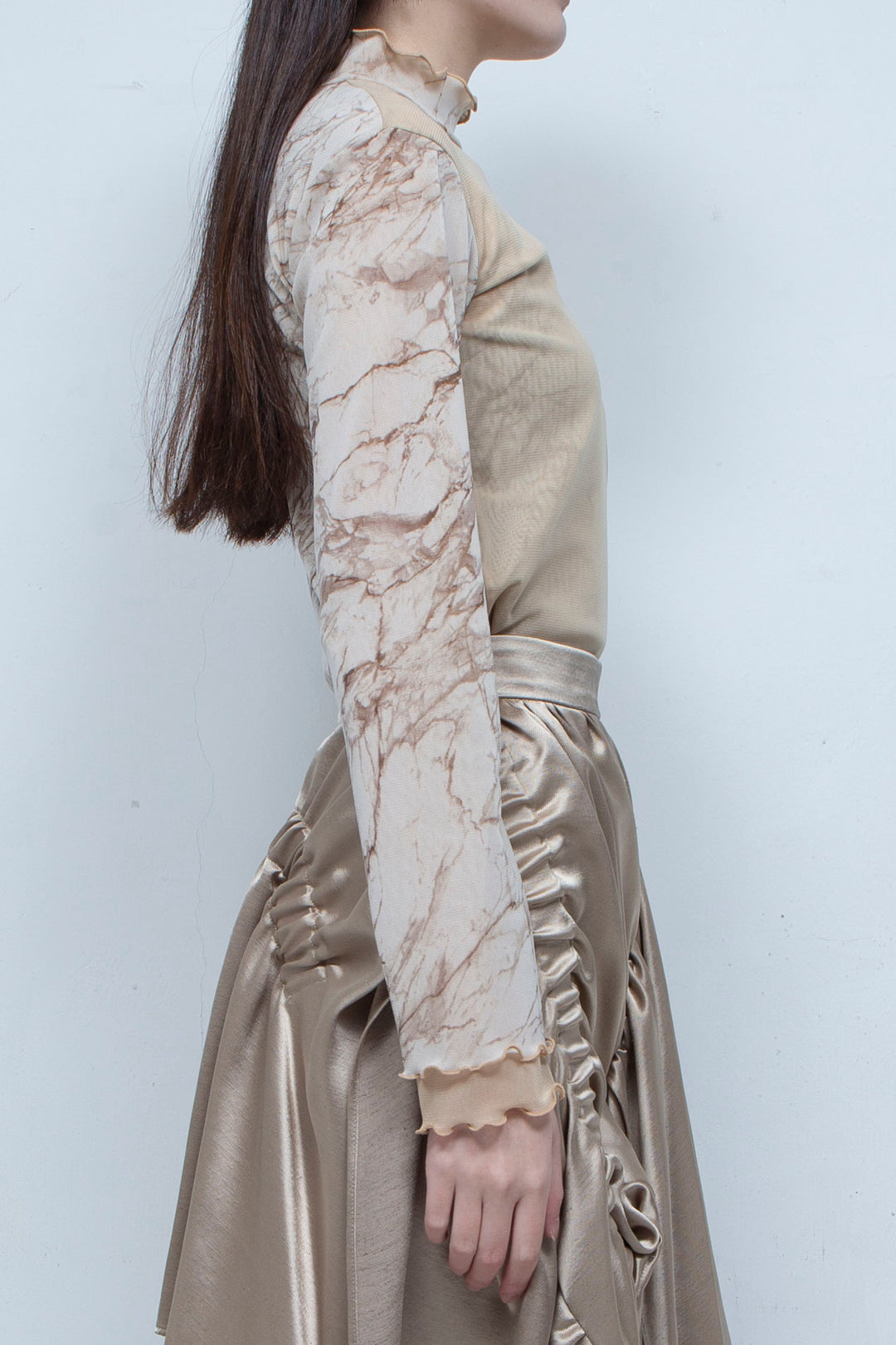 Printed net tulle tops BEIGE