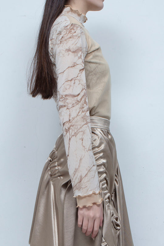 Printed net tulle tops BEIGE