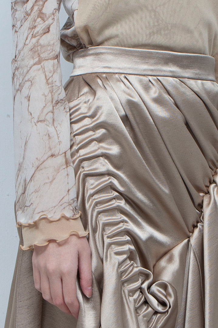 Printed net tulle tops BEIGE