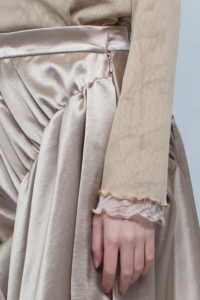 Printed net tulle tops BEIGE