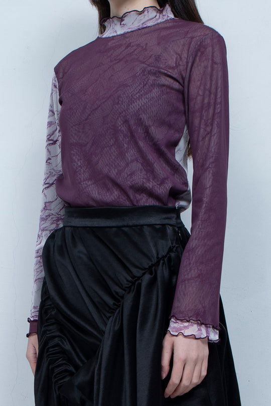 Printed net tulle tops PURPLE