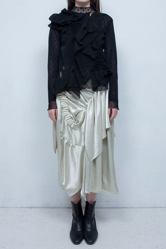 Ruffle net tulle tops BLACK
