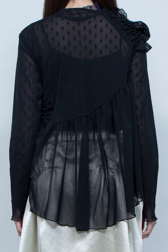 Ruffle net tulle tops BLACK