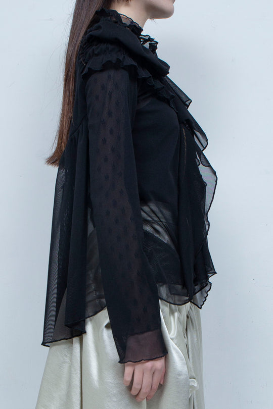 Ruffle net tulle tops BLACK