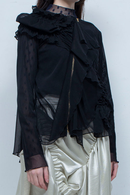 Ruffle net tulle tops BLACK