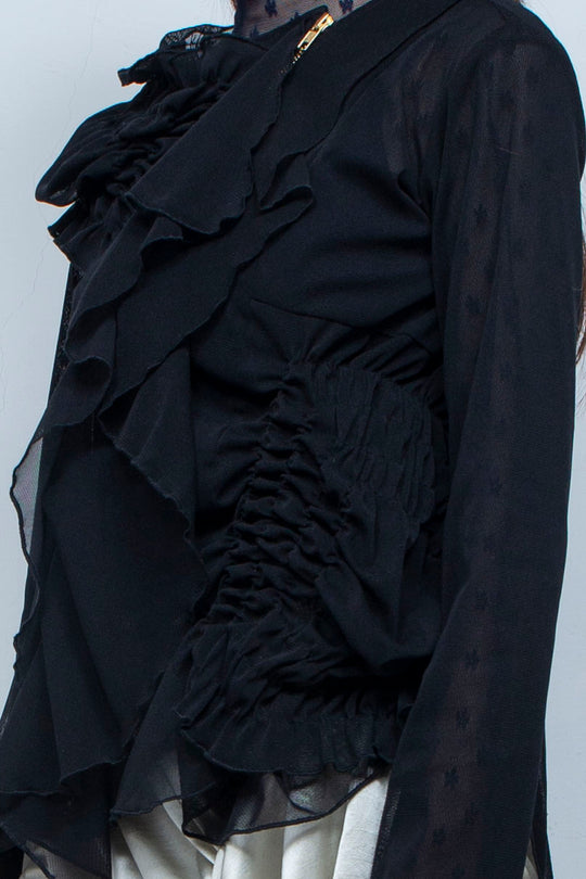 Ruffle net tulle tops BLACK
