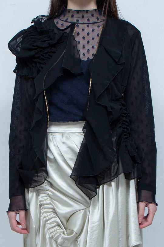 Ruffle net tulle tops BLACK