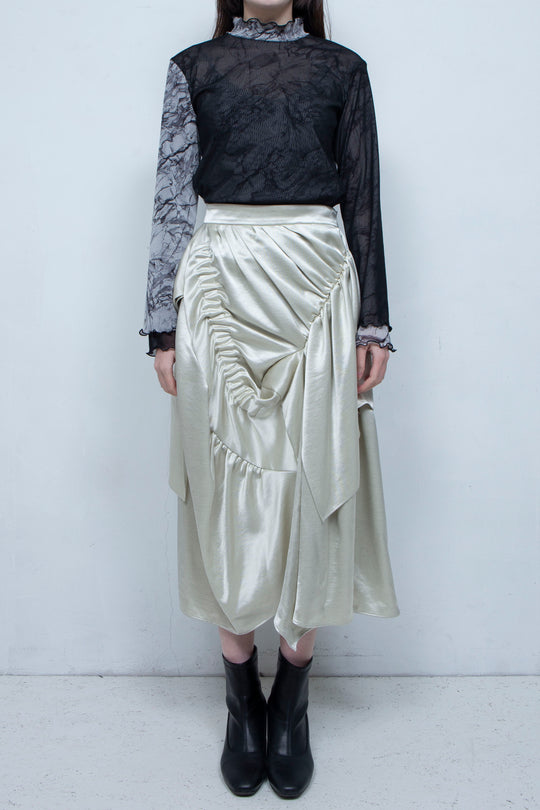 Asymmetric gathered skirt IVORY