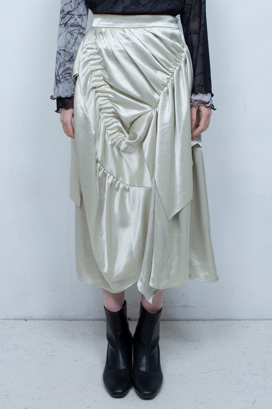 Asymmetric gathered skirt IVORY