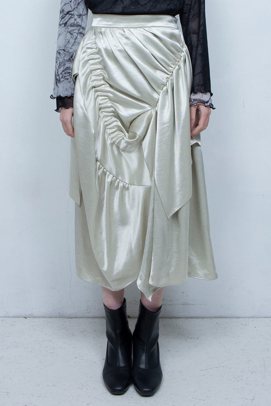 Asymmetric gathered skirt IVORY