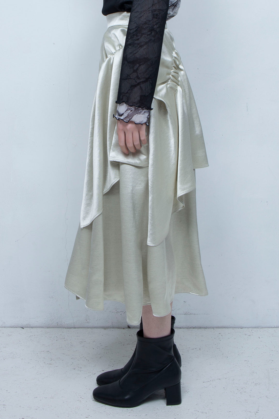 Asymmetric gathered skirt IVORY