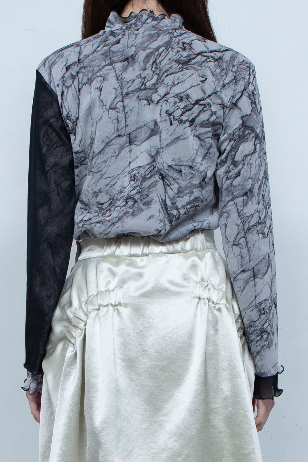 Printed net tulle tops BLACK
