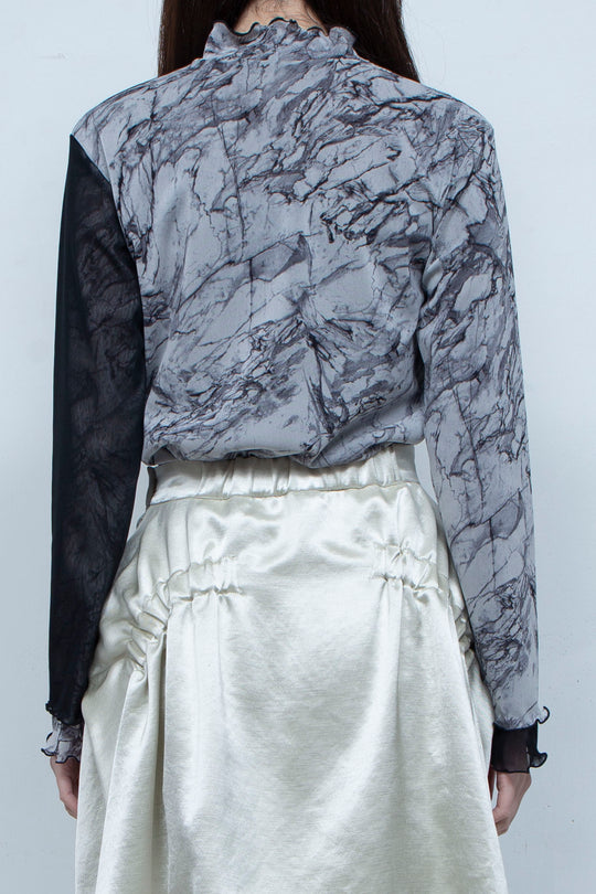 Printed net tulle tops BLACK