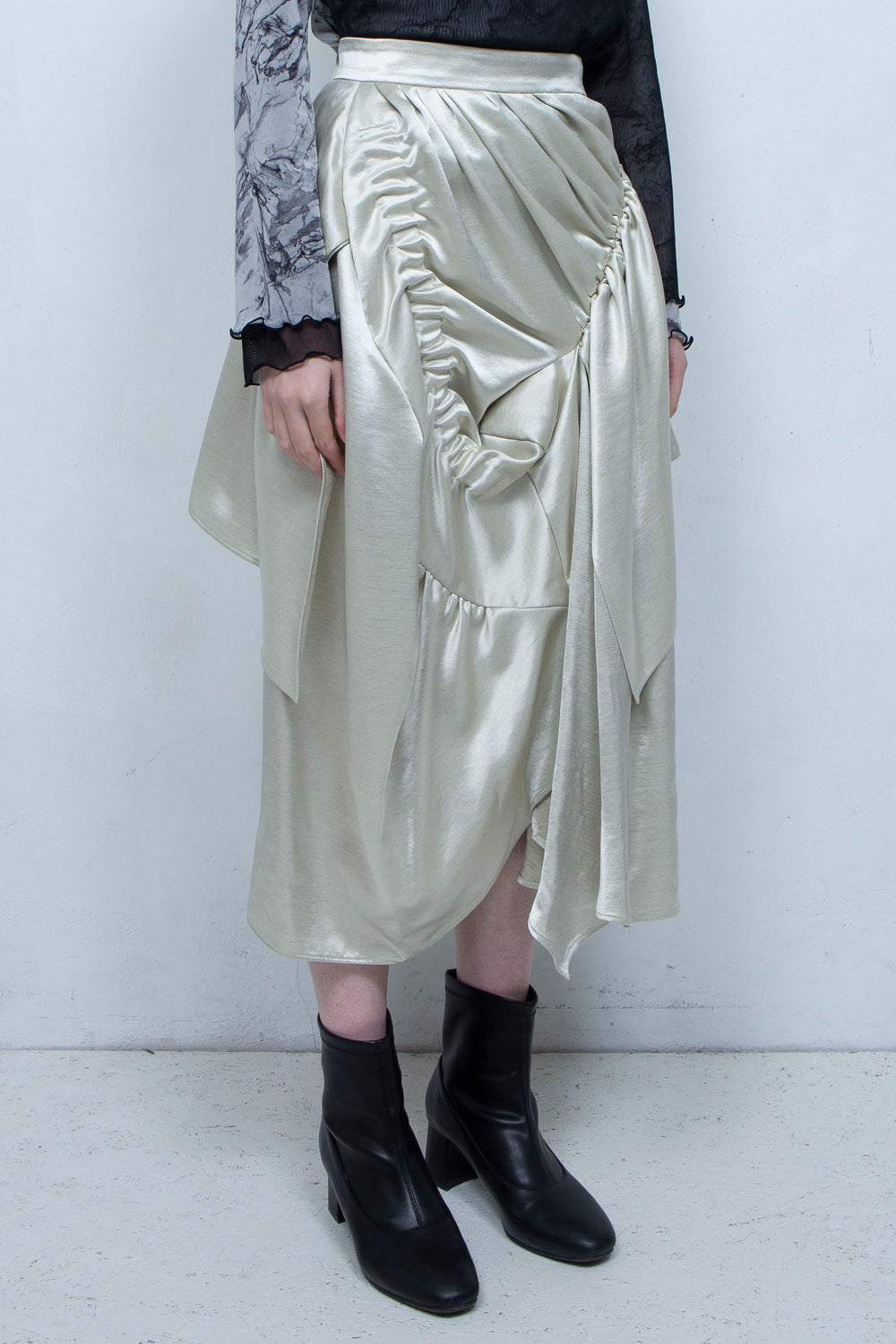 Asymmetric gathered skirt IVORY