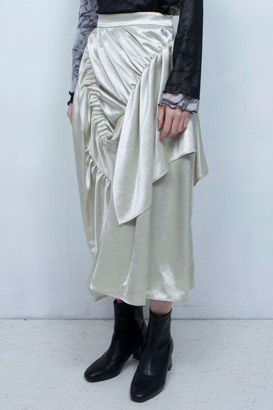 Asymmetric gathered skirt IVORY