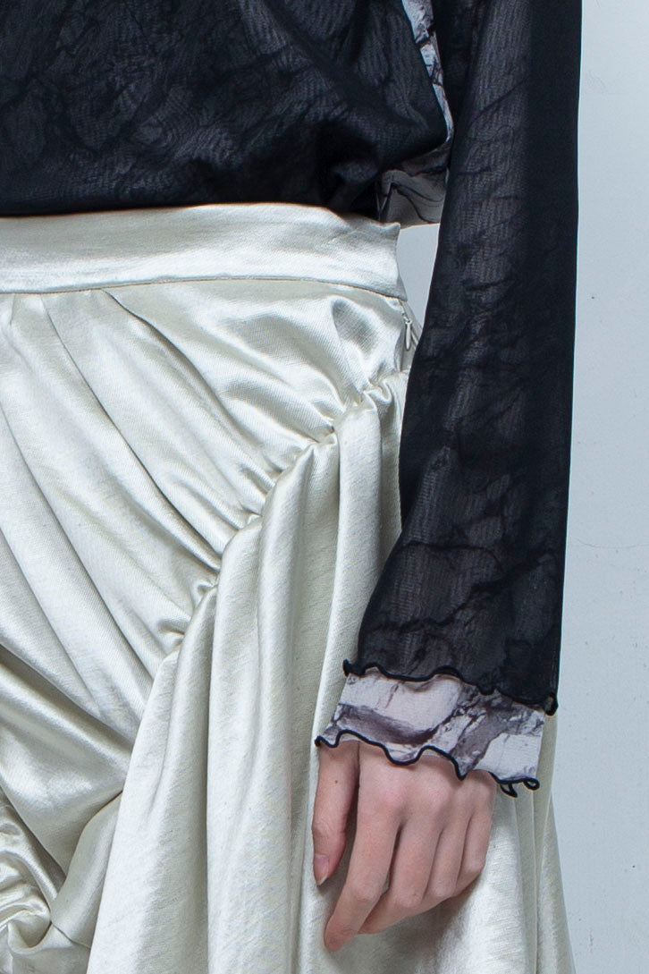 Printed net tulle tops BLACK