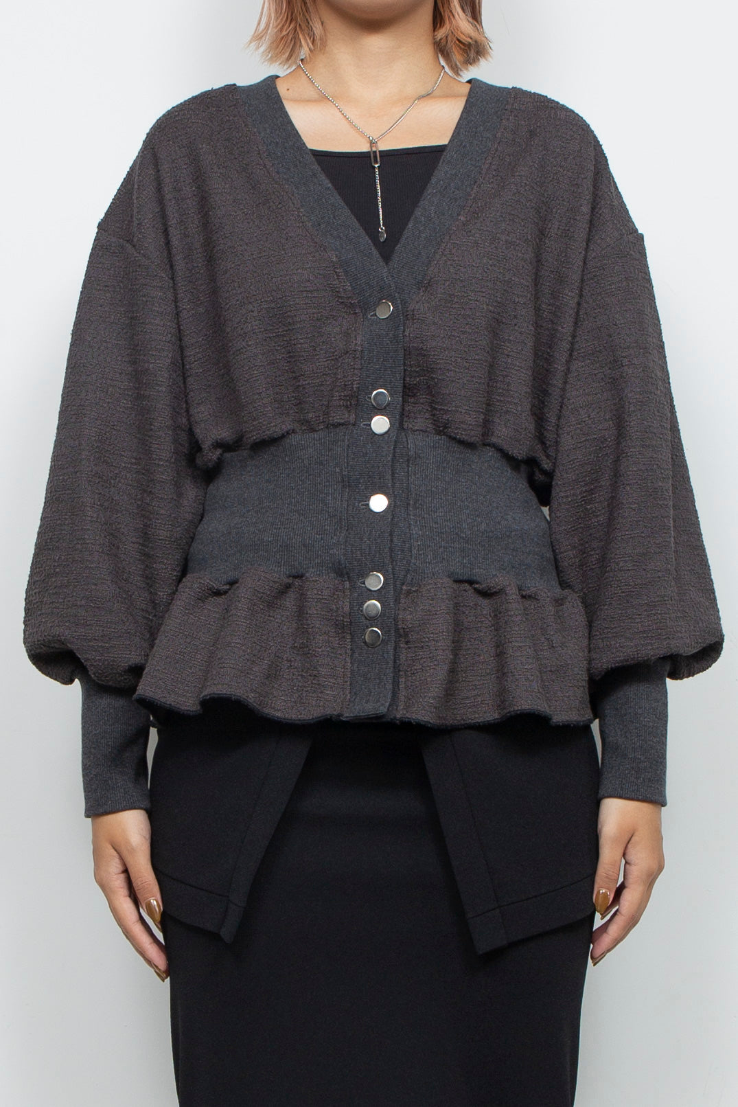 Tweed Jersey Peplum Cardigan Gray / raiMu（ライム）通販・店舗 渋谷