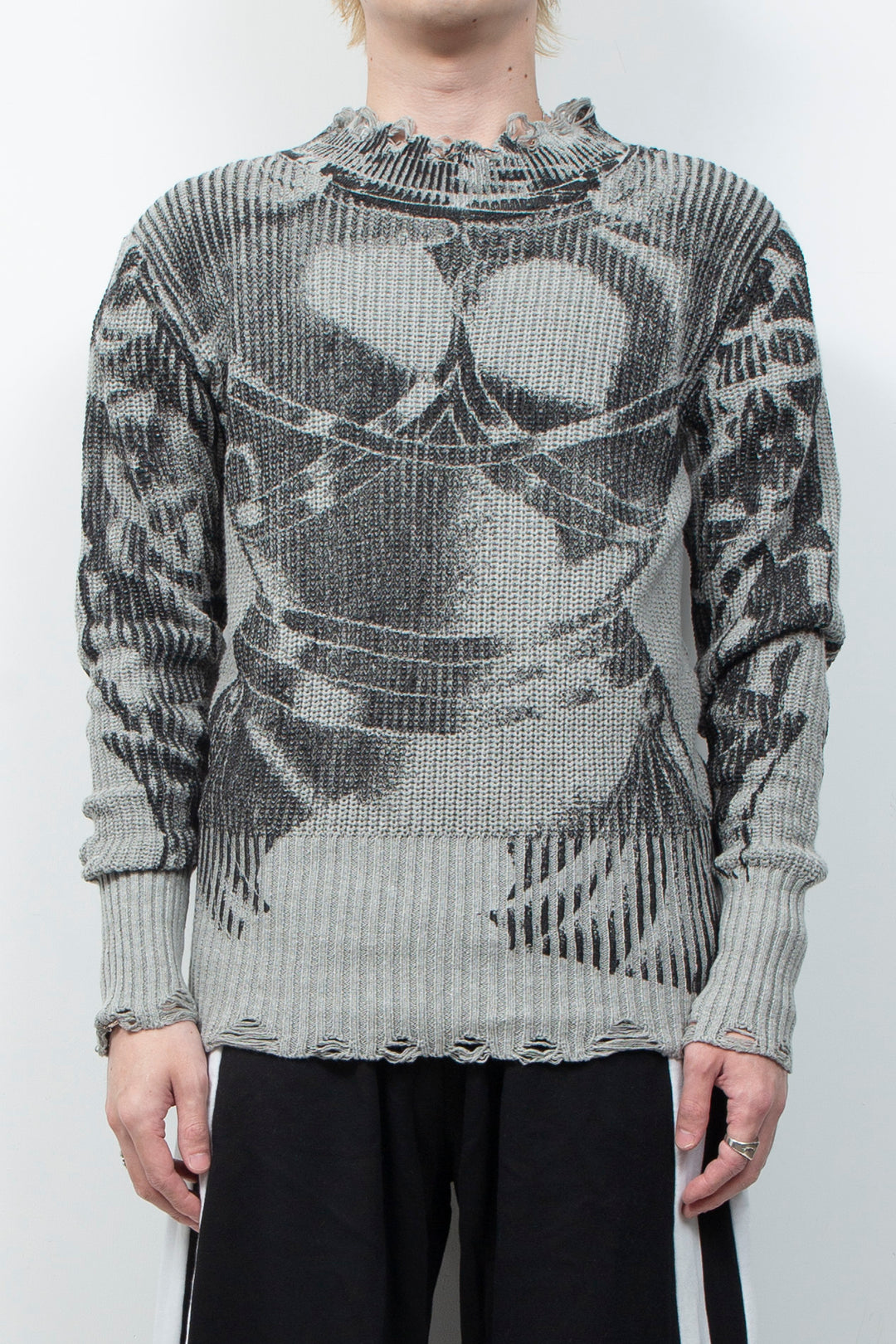 Vintage printed ripped  sweater