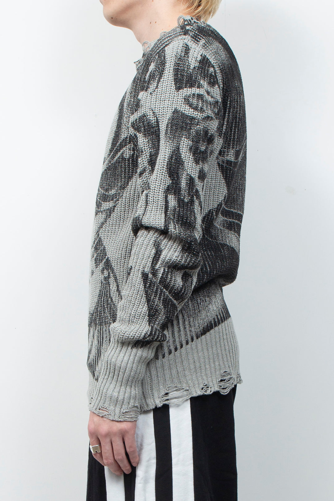 Vintage printed ripped  sweater