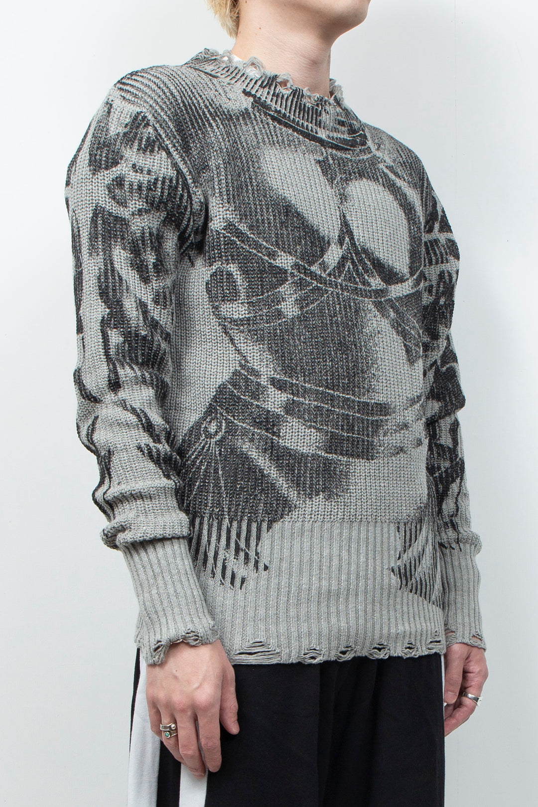 Vintage printed ripped  sweater