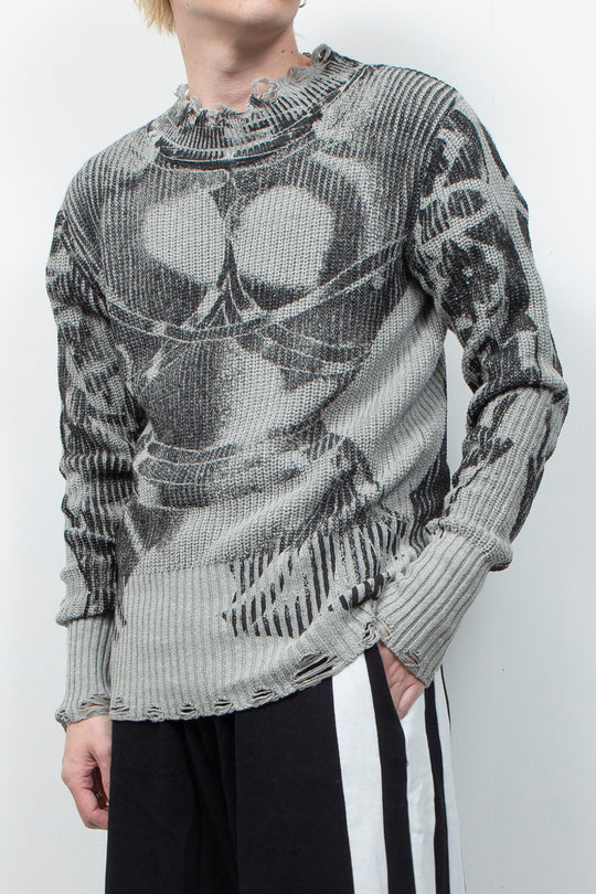 Vintage printed ripped  sweater