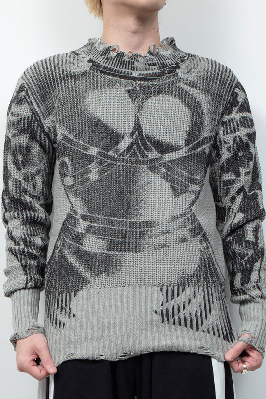 Vintage printed ripped  sweater