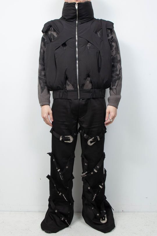 Black hollowed-out cotton vest