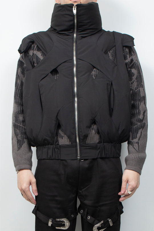 Black hollowed-out cotton vest