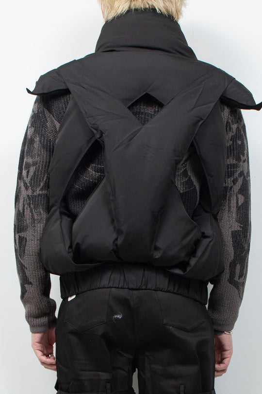 Black hollowed-out cotton vest