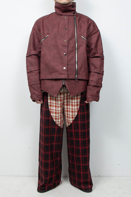 Burgundy oversized leather jacket