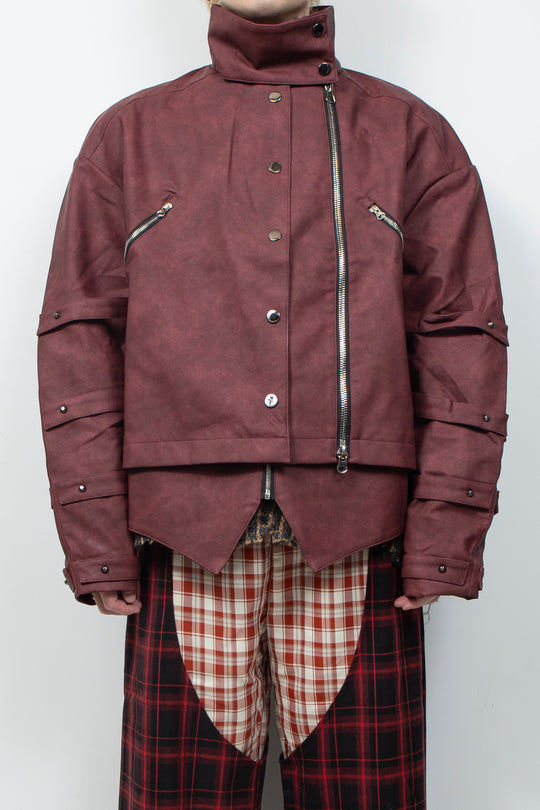 Burgundy oversized leather jacket
