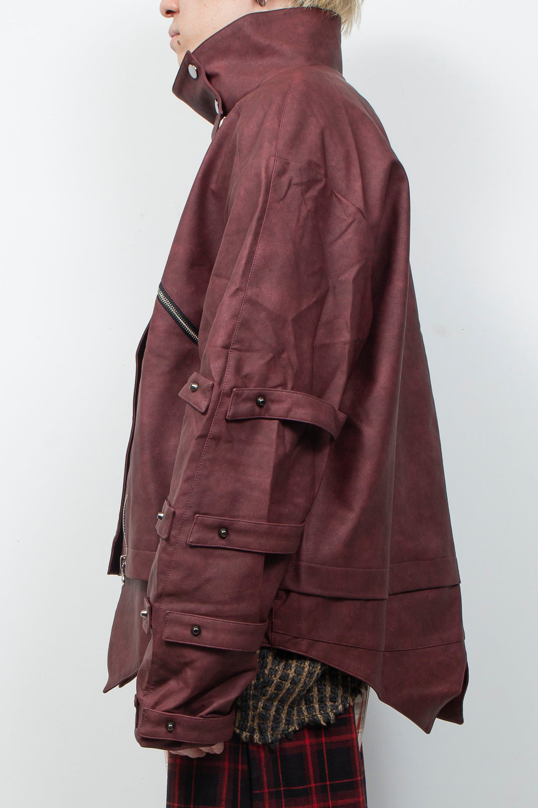 Burgundy oversized leather jacket