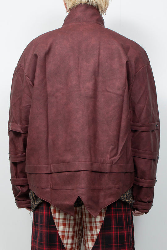 Burgundy oversized leather jacket