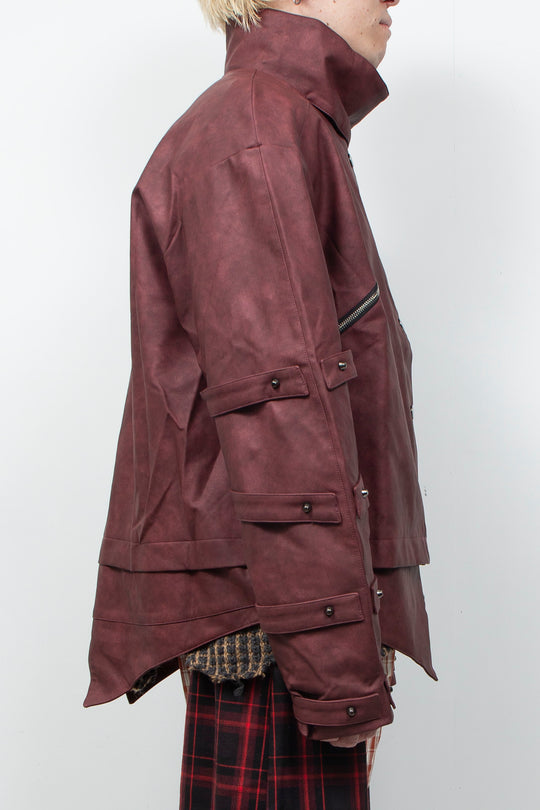 Burgundy oversized leather jacket