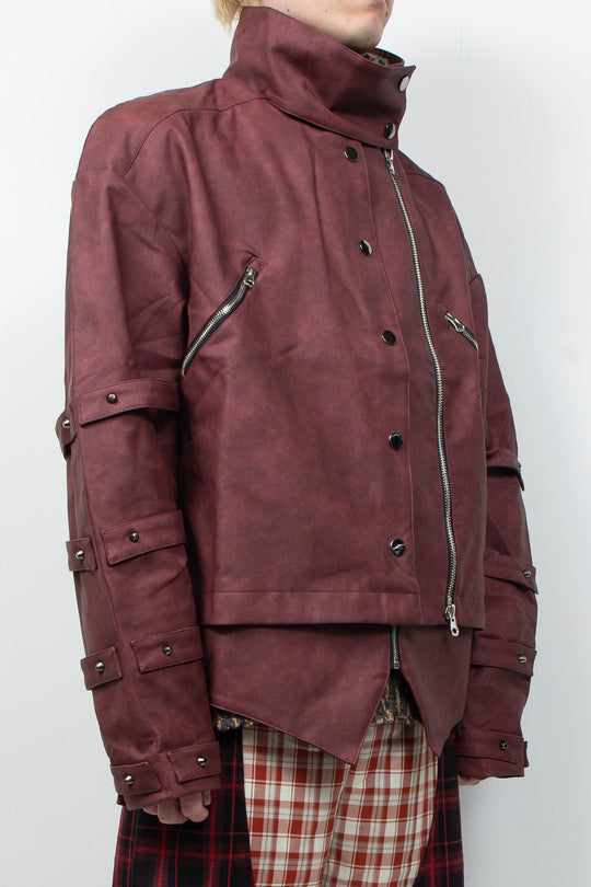 Burgundy oversized leather jacket