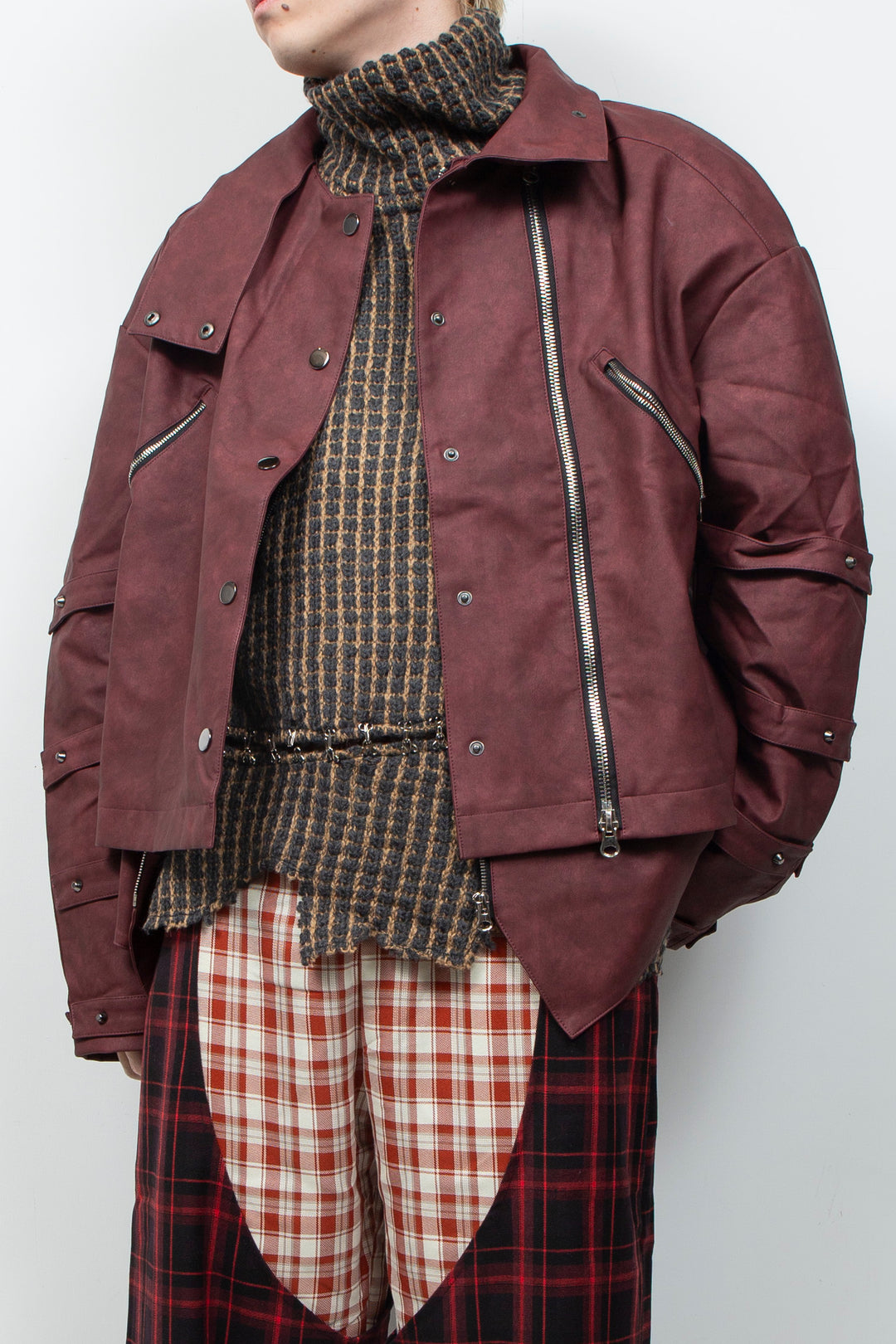 Burgundy oversized leather jacket