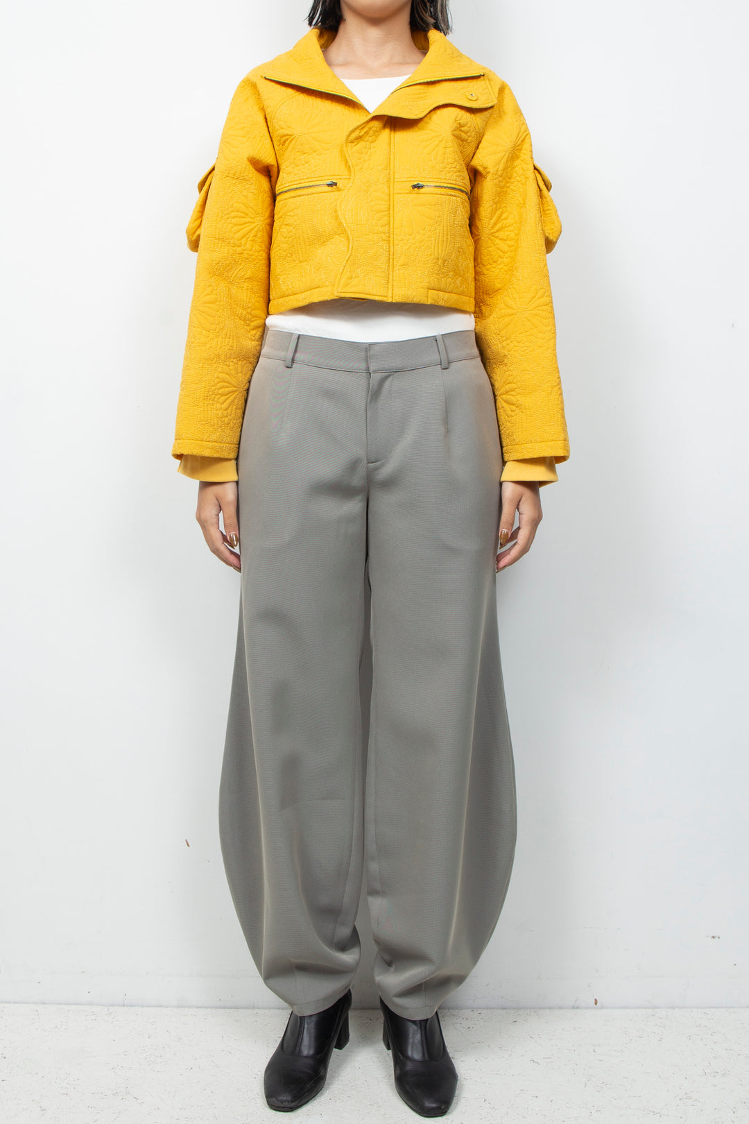 KIKU Quilted Cropped Jacket Yellow