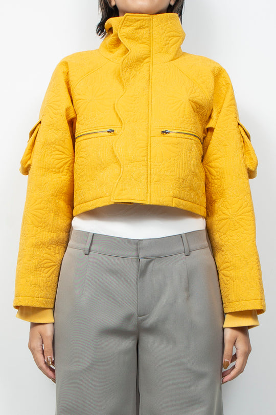 KIKU Quilted Cropped Jacket Yellow