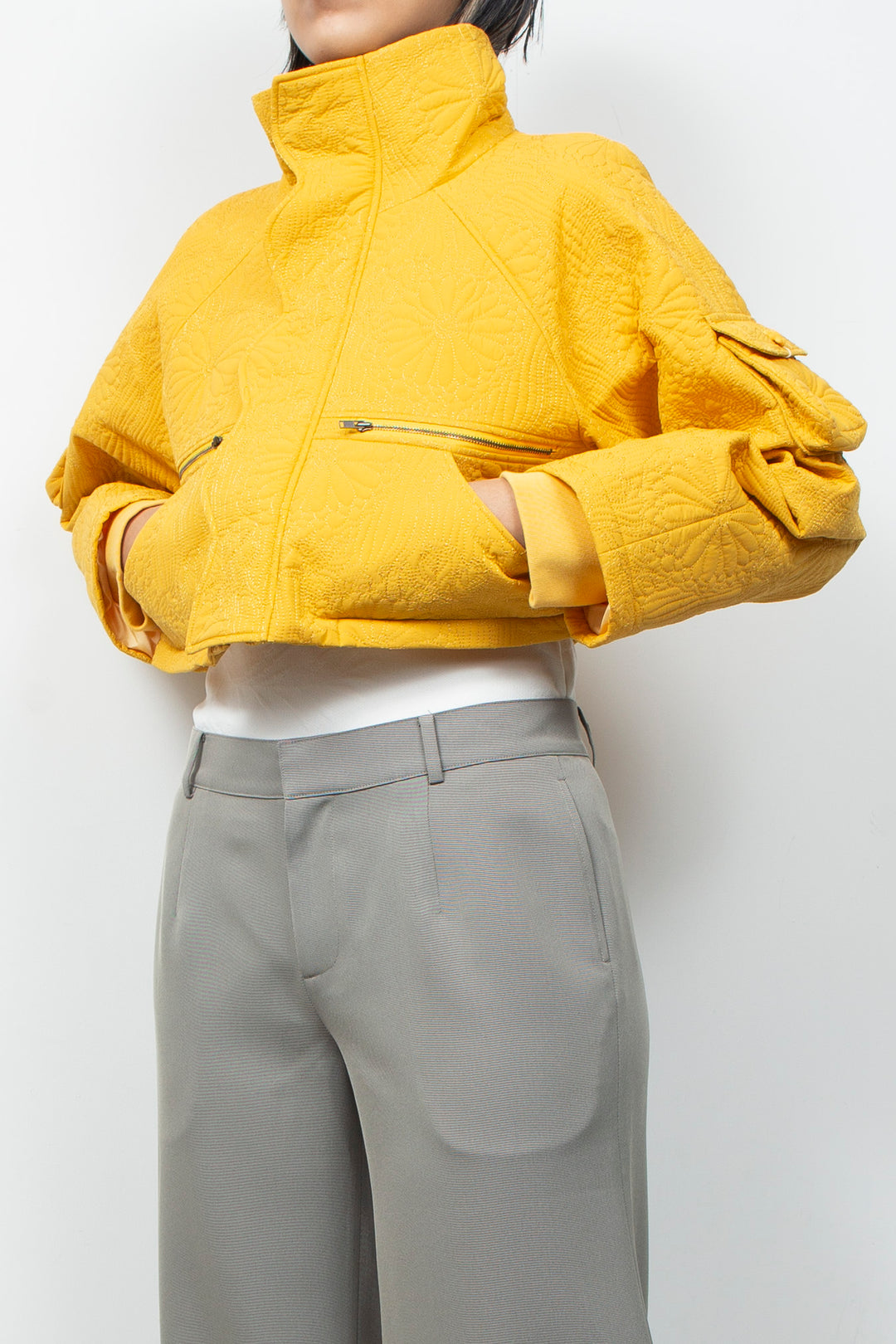KIKU Quilted Cropped Jacket Yellow