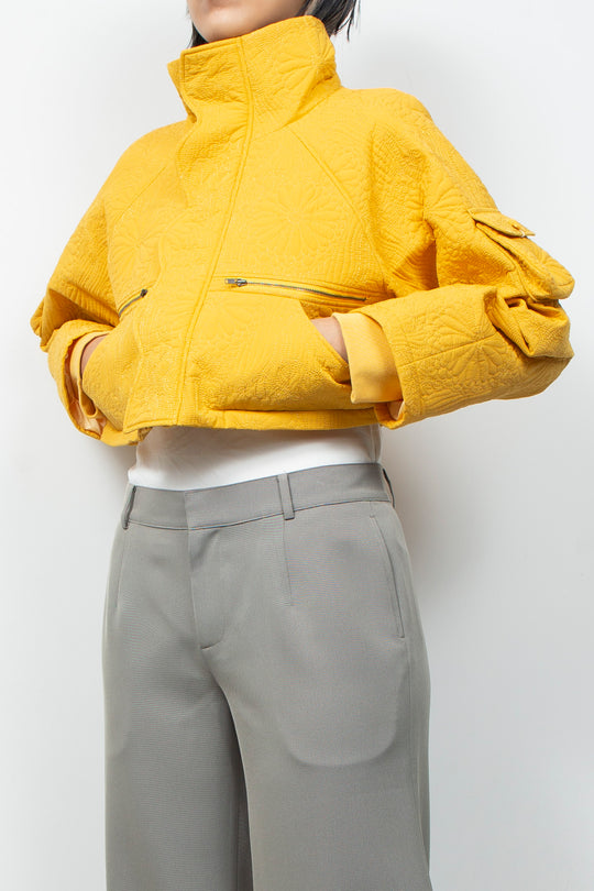 KIKU Quilted Cropped Jacket Yellow