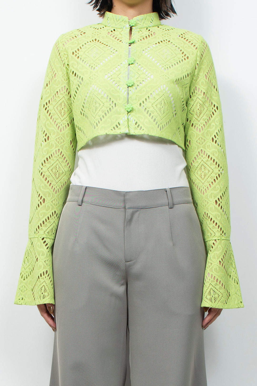 KIKU Button Lace Blouse Light green
