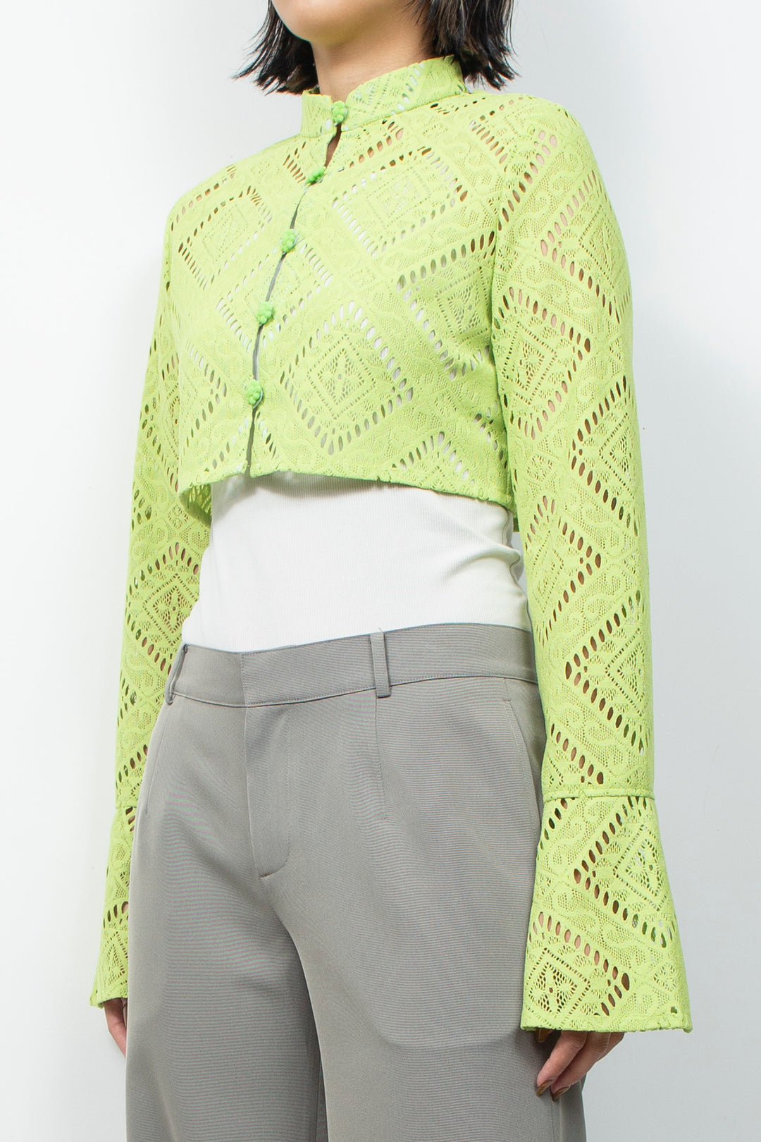 KIKU Button Lace Blouse Light green
