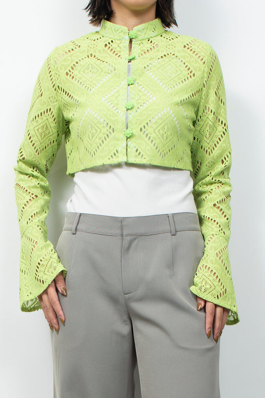 KIKU Button Lace Blouse Light green