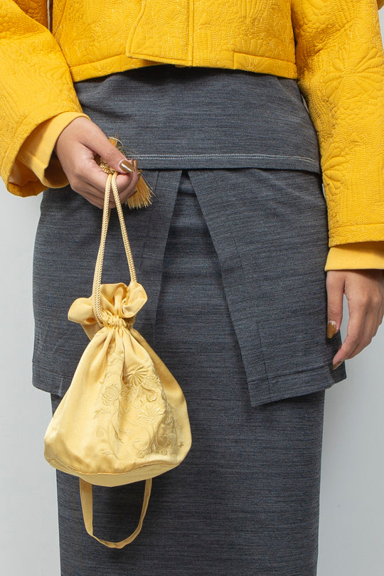 KIKU Embroidered Drawstring Bag Yellow